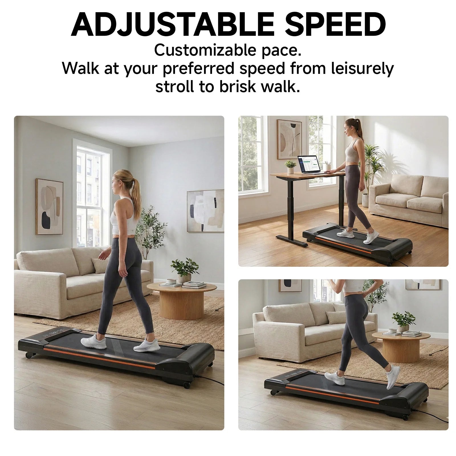 Walking Pad Treadmill Portable under Desk Quiet Adjustable Speed for Home Office,Black