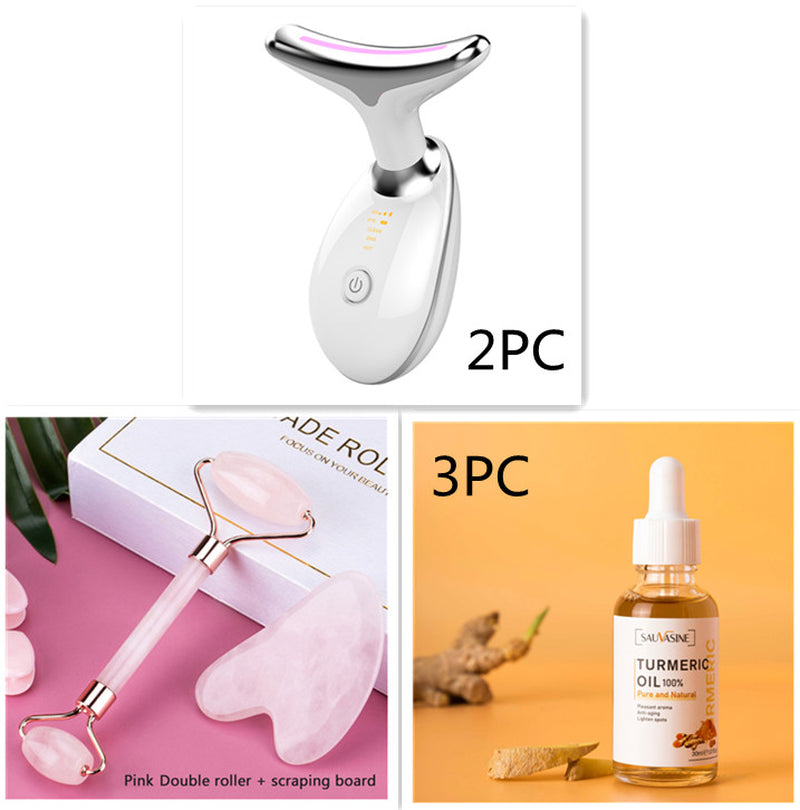 EMS Thermal Neck Lifting and Tighten Massager Electric Microcurrent Wrinkle Remover LED Photon Face Beauty Device for Woman
