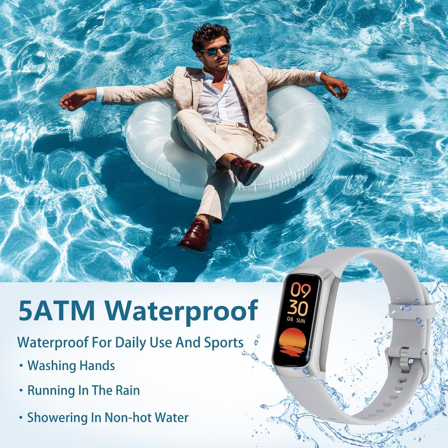 Fitness Tracker with Heart Rate Monitor, 1.1" AMOLED Screen Smart Watch, Activity Tracker, Pedometer, Sports Bracelet with Calorie Counter, Sleep Monitor, 5ATM Waterproof for Women Men