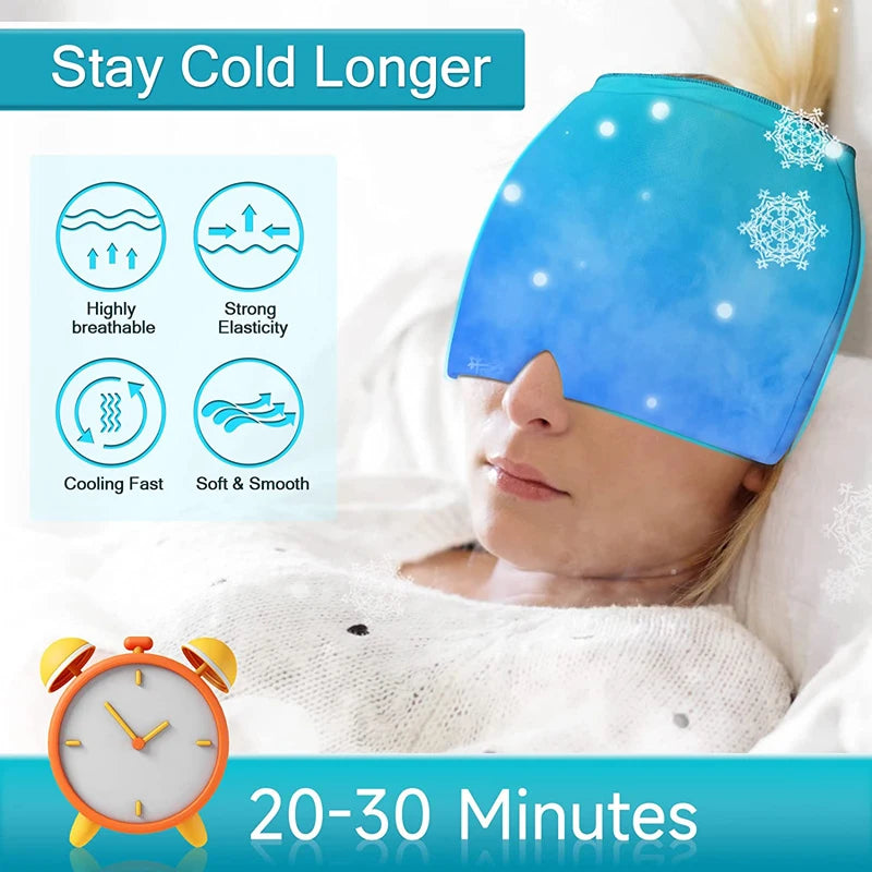 Form Fitting Gel Ice Headache Migraine Relief Hat Cold Compress Therapy Cap Ice Head Wrap Pack Mask for Tension Sinus Stress