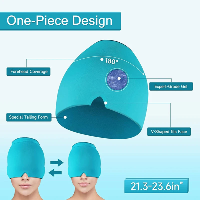 Form Fitting Gel Ice Headache Migraine Relief Hat Cold Compress Therapy Cap Ice Head Wrap Pack Mask for Tension Sinus Stress