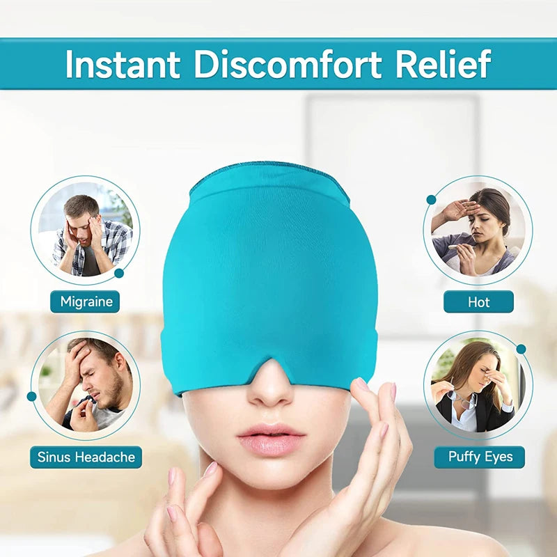 Form Fitting Gel Ice Headache Migraine Relief Hat Cold Compress Therapy Cap Ice Head Wrap Pack Mask for Tension Sinus Stress