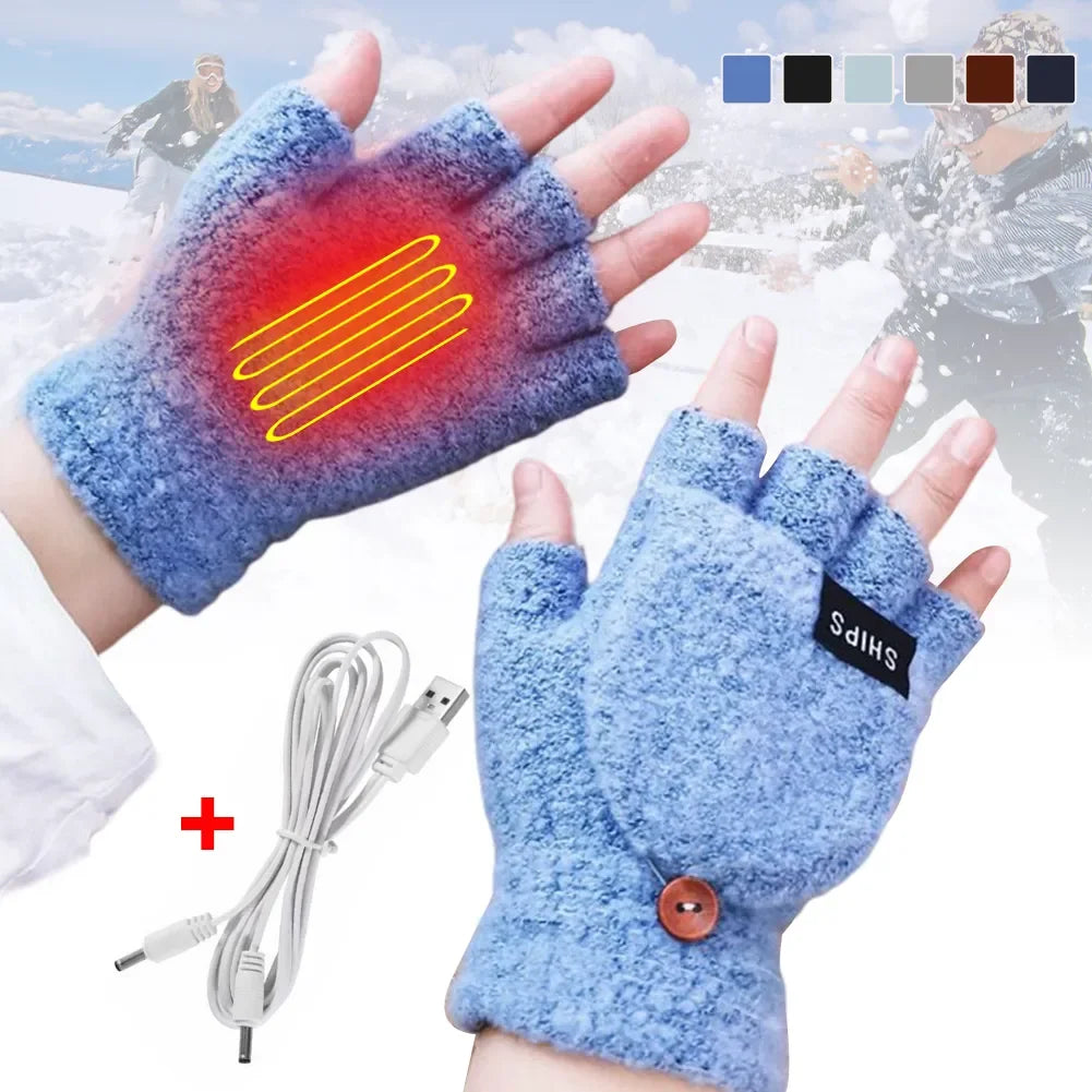 Electric Heating Gloves Hand Warmer Gloves Heater Rechargeable USB Reusable Laptop Suitable for Sports Skiing Winter Warm Gloves